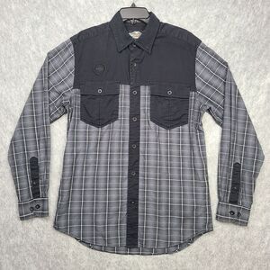 Harley Davidson Shirt Men's Sz M Colorblocked Black Grey Plaid Embroidered